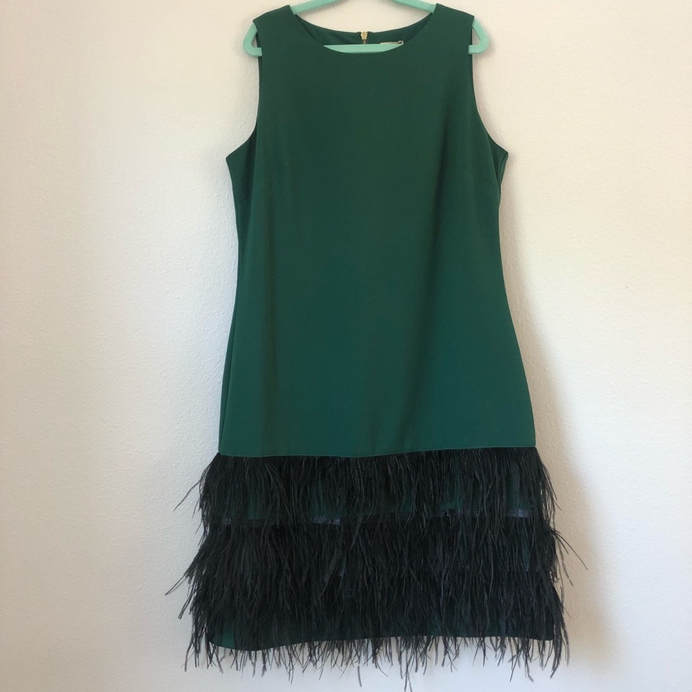 NWT black and green feather holiday dress